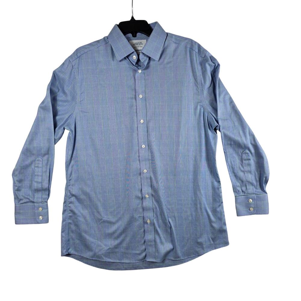 Charles Tyrwhitt Dress Shirt Men’s 16.5 33 (Large) Blue Plaid Non Iron Slim Fit